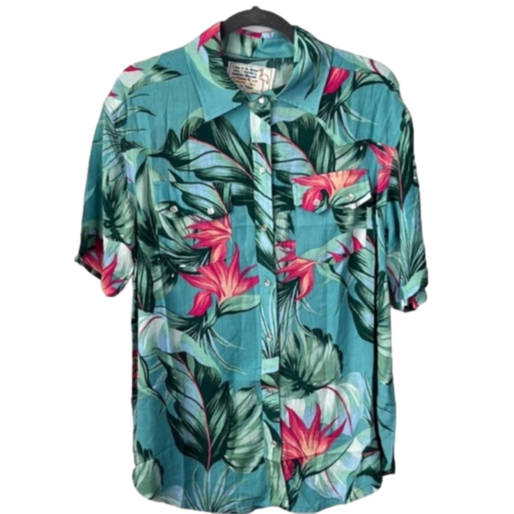 Free People X Sandrine Rose Medium Tropical Hawaiian Flower Floral Western Top